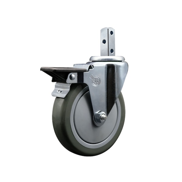 5'' Gray Polyurethane Wheel Swivel 7/8'' Square Stem Caster with Brake
